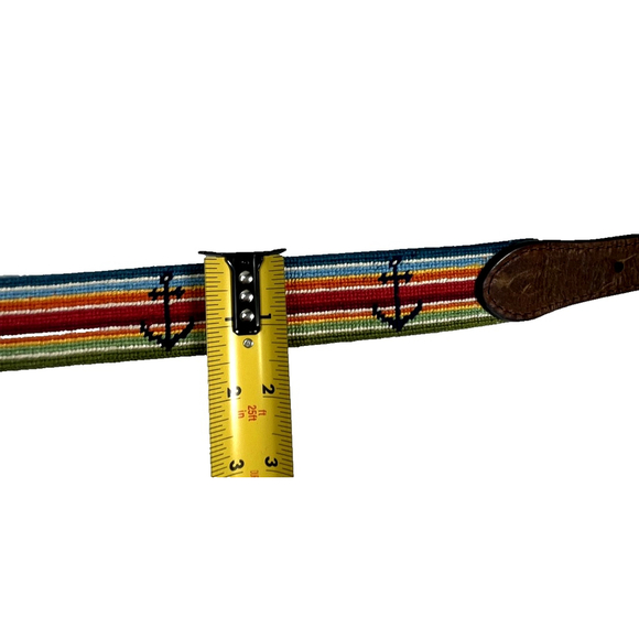 Parlour Needlepoint Belt Mens 36 34 Anchor Stripe Solid Brass Made USA Nautical - Picture 10 of 16